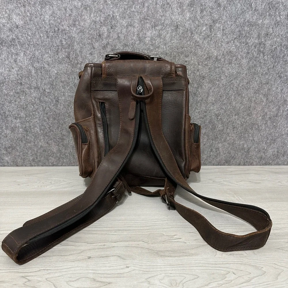 Vintage Tranco Backpack Women Small Brown Leather Multi Pocket Rucksack Bag‎